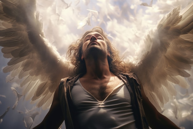 medium shot  man with wings flying