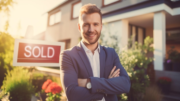 Foto gratuita uomo di media taglia che lavora come agente immobiliare.