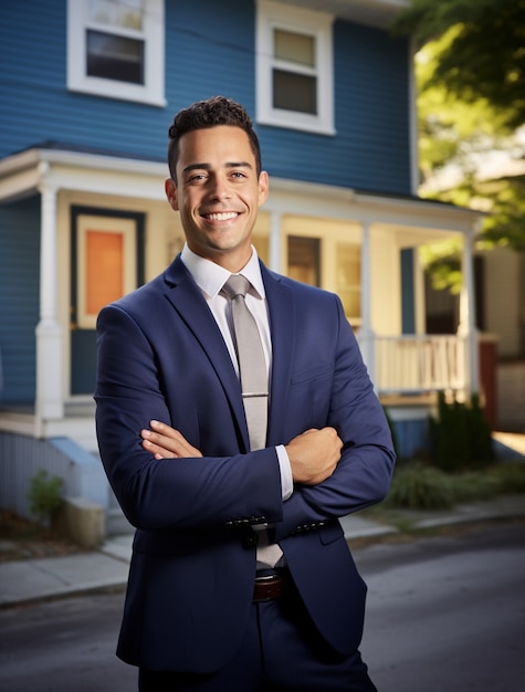 Free photo medium shot man working as a real estate agent