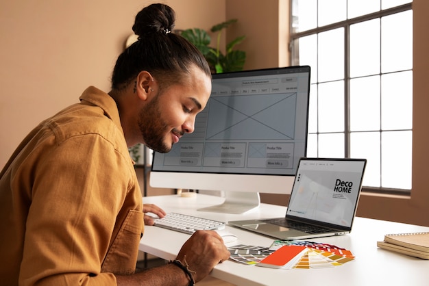 Medium shot man working at desk