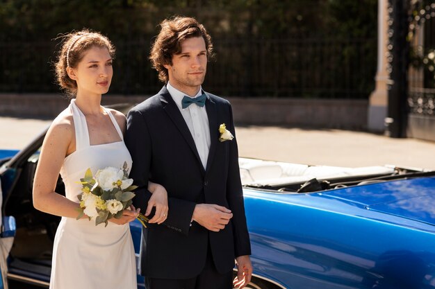 Medium shot married couple walking together