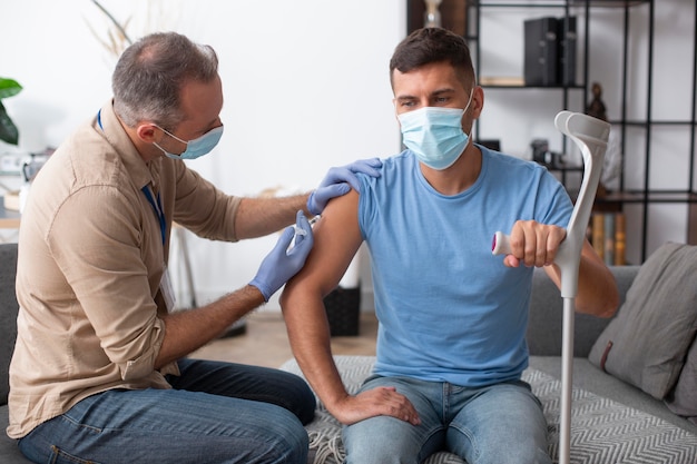 Medium shot men wearing masks