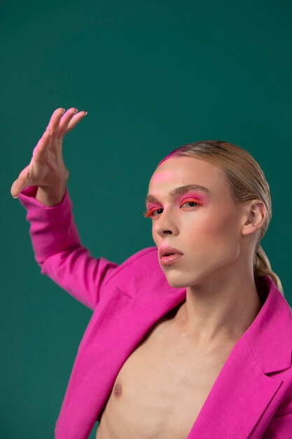 Medium shot model posing in studio