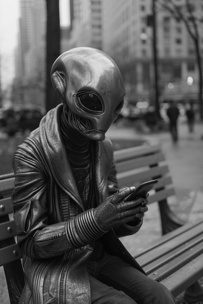 Free photo medium shot monochrome alien