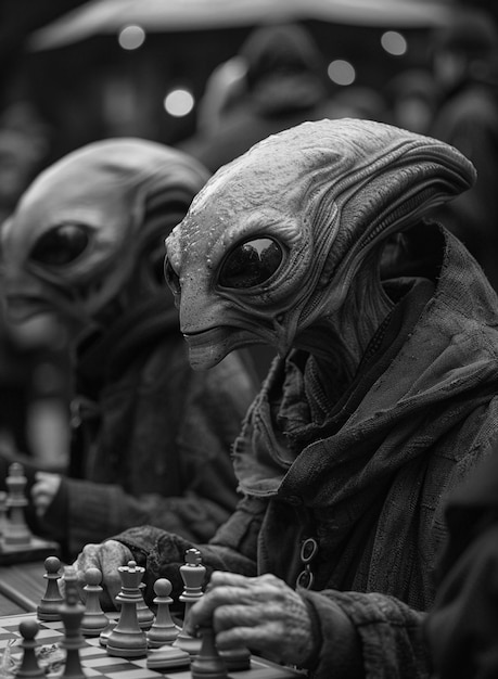 Free photo medium shot monochrome alien