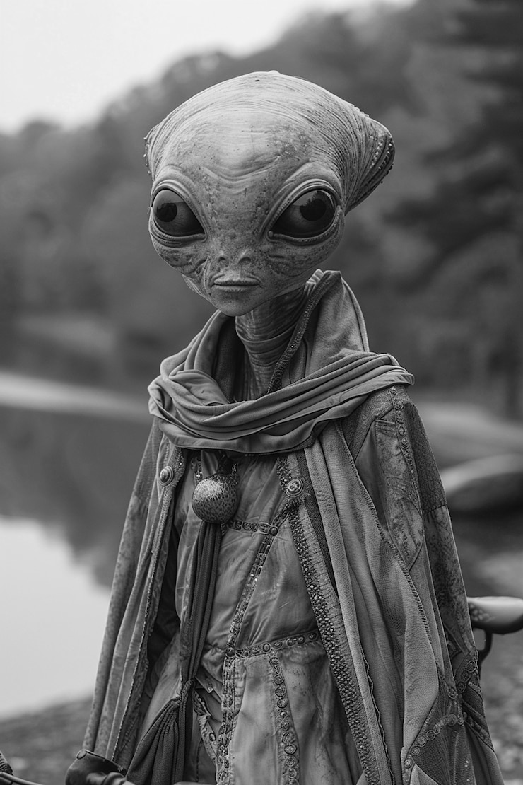 Free Photo medium shot monochrome alien