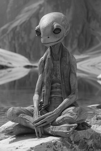 Free photo medium shot monochrome alien