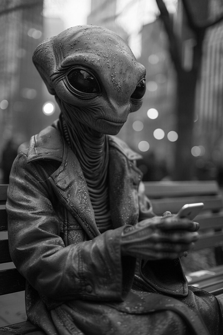 Free Photo medium shot monochrome alien