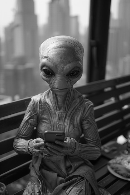 Foto gratuita alien monocromatico a colpo medio