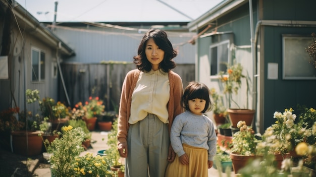 중간 샷 엄마와 아이 초상화