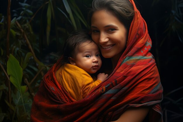 Medium shot mother holding baby