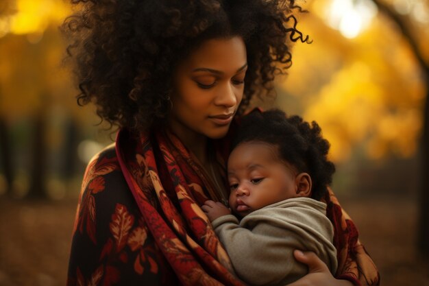 Medium shot mother holding baby