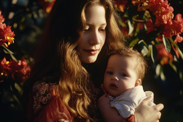 Medium shot mother holding child