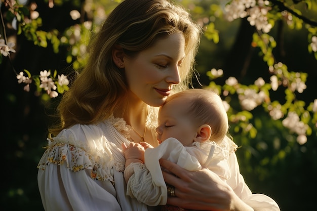 Free photo medium shot mother holding child