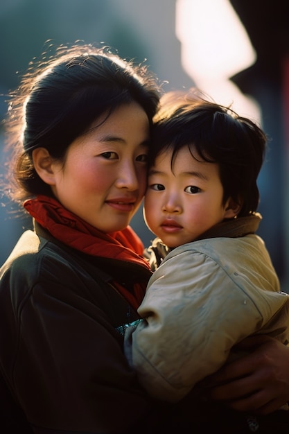 Free photo medium shot mother holding child