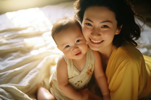 Free photo medium shot mother holding child