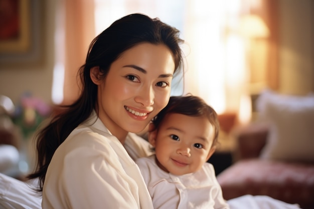 Free photo medium shot mother holding child