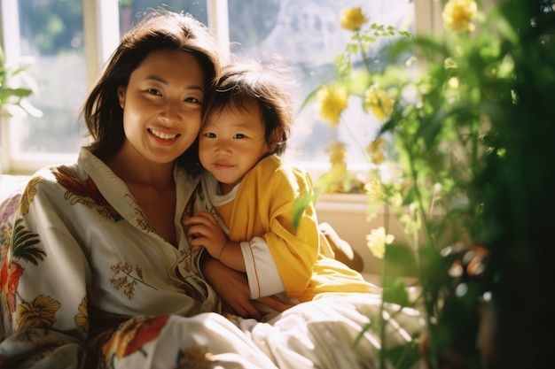 Foto gratuita madre di tiro medio che tiene in braccio il bambino