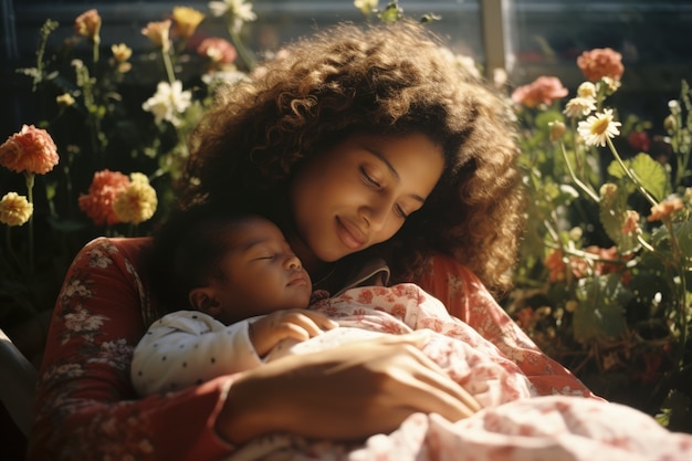 Medium shot mother holding child