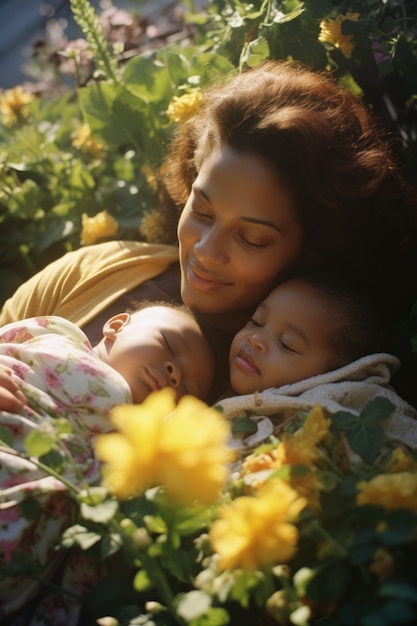 Medium shot mother holding child