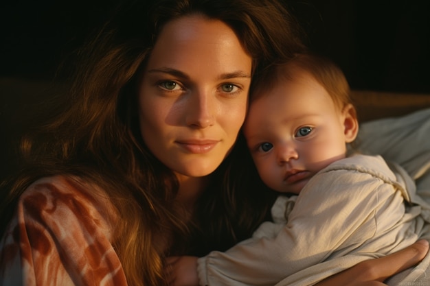 Medium shot mother holding child