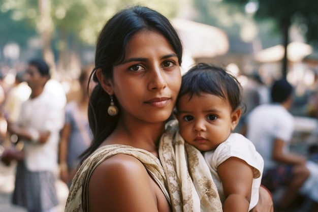 Medium shot mother holding cute baby