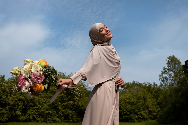 Free Photo medium shot muslim woman posing outdoors