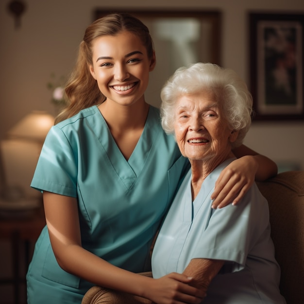 Medium shot nurse and old patient
