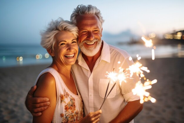 Medium shot old couple celebrating new year