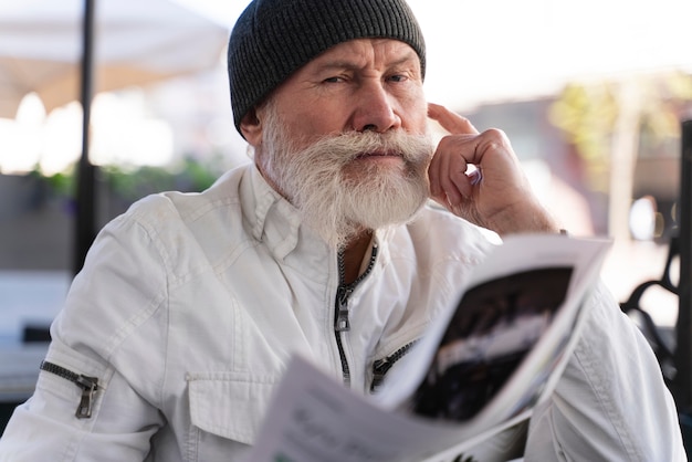 Medium shot old man with newspaper