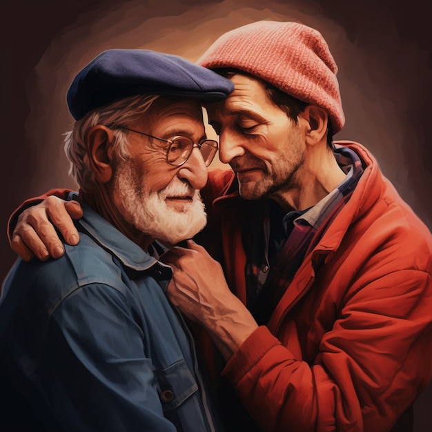 Medium shot old people hugging