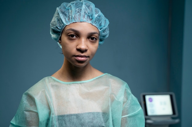 Medium shot patient wearing hospital gown