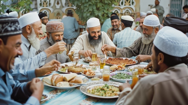Medium shot people celebrating eid al-fitr