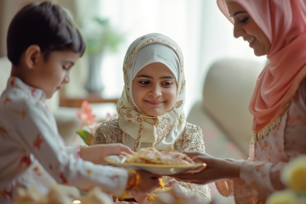 무료 사진 eid al-fitr를 축하하는 중간 샷의 사람들