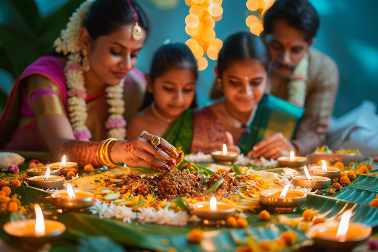 Free Photo medium shot people celebrating tamil new year