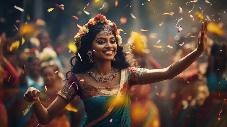 Free Photo medium shot people celebrating tamil new year