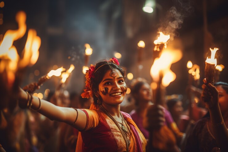 Free Photo medium shot people celebrating tamil new year