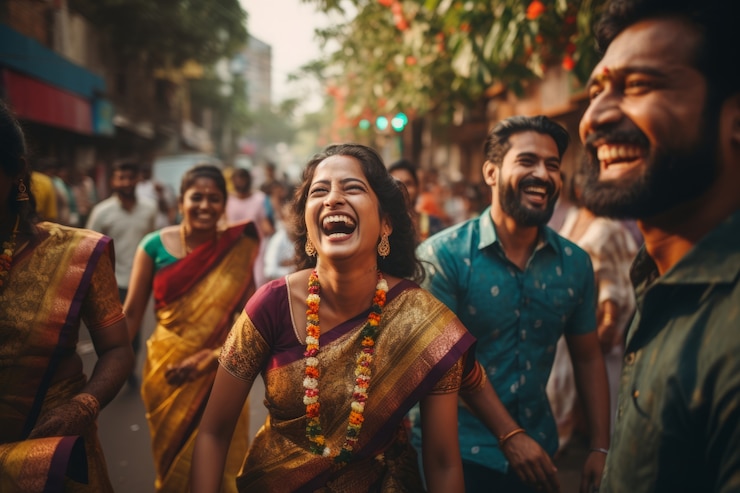 Free Photo medium shot people celebrating tamil new year