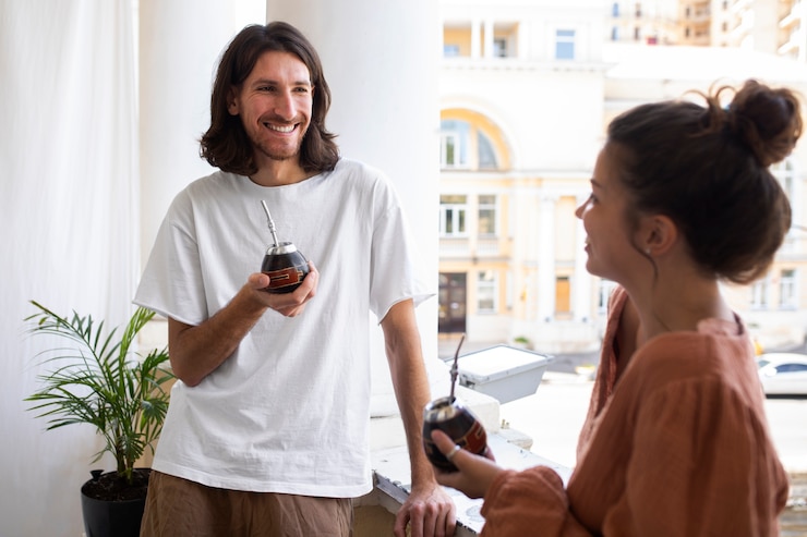 Free Photo medium shot people drinking yerba mate
