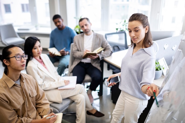 medium shot people learning language