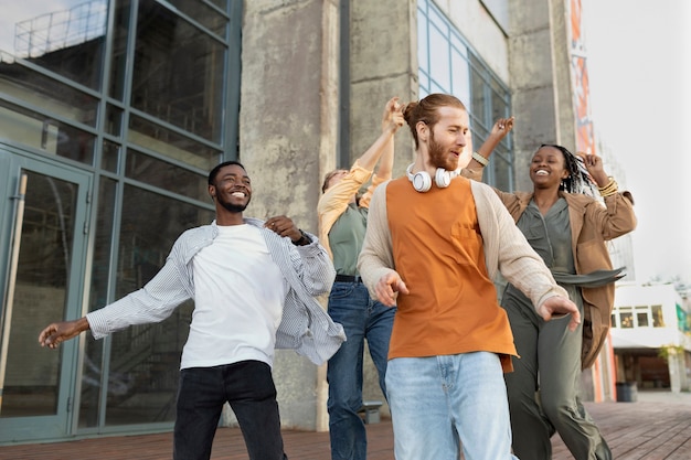 Medium shot people partying outdoors