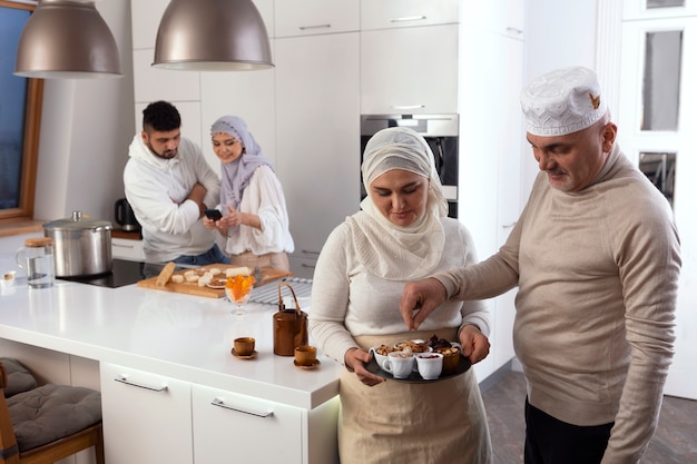 Medium shot people preparing for ramadan