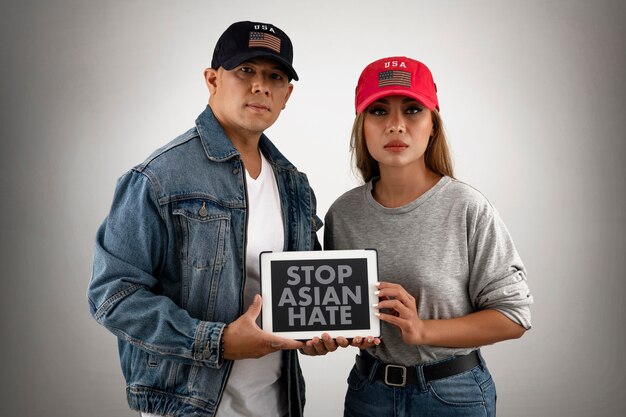 Medium shot people stop asian hate