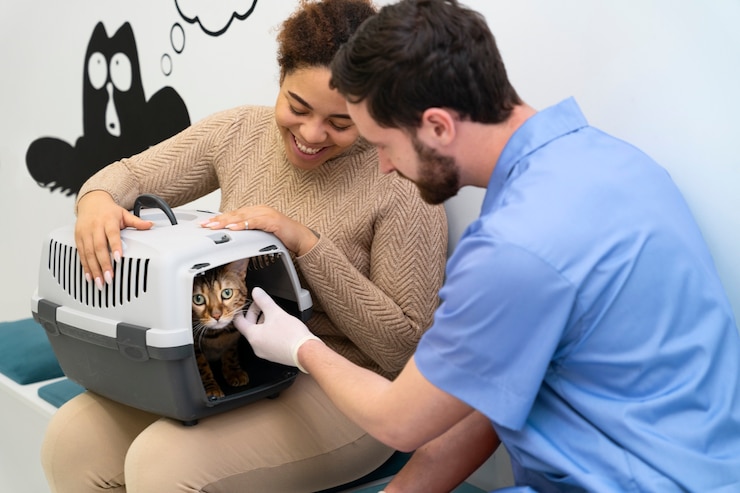 Free Photo medium shot people with cute cat
