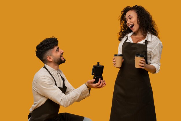 Medium shot people working as barista