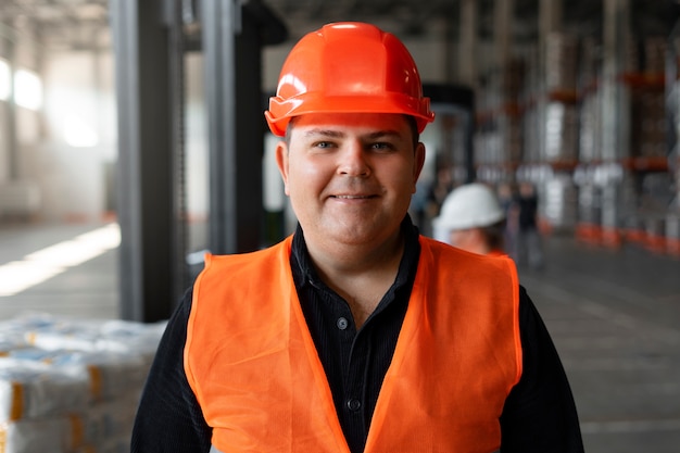 Free photo medium shot plus-size man working in construction