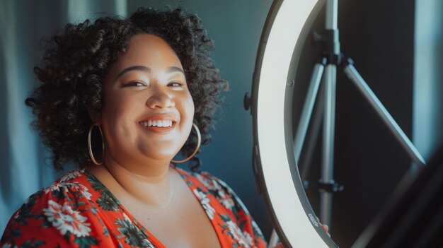 Medium shot  plus-sized woman influencer