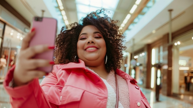 Medium shot  plus-sized woman influencer