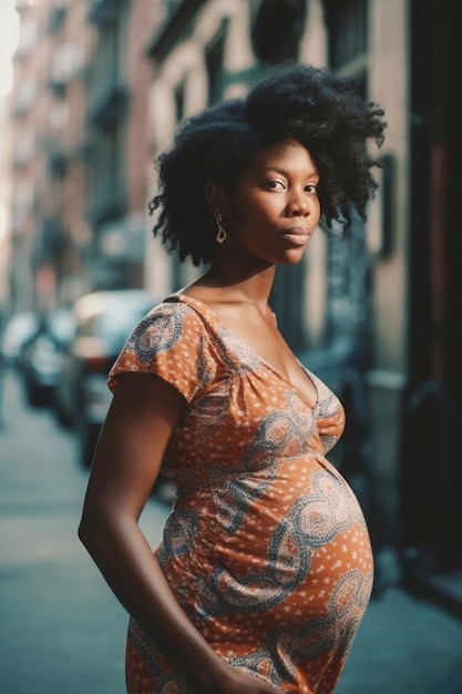 Бесплатное фото Средний выстрел беременная женщина позирует на улице