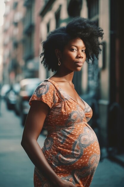 Medium shot pregnant woman posing outdoors